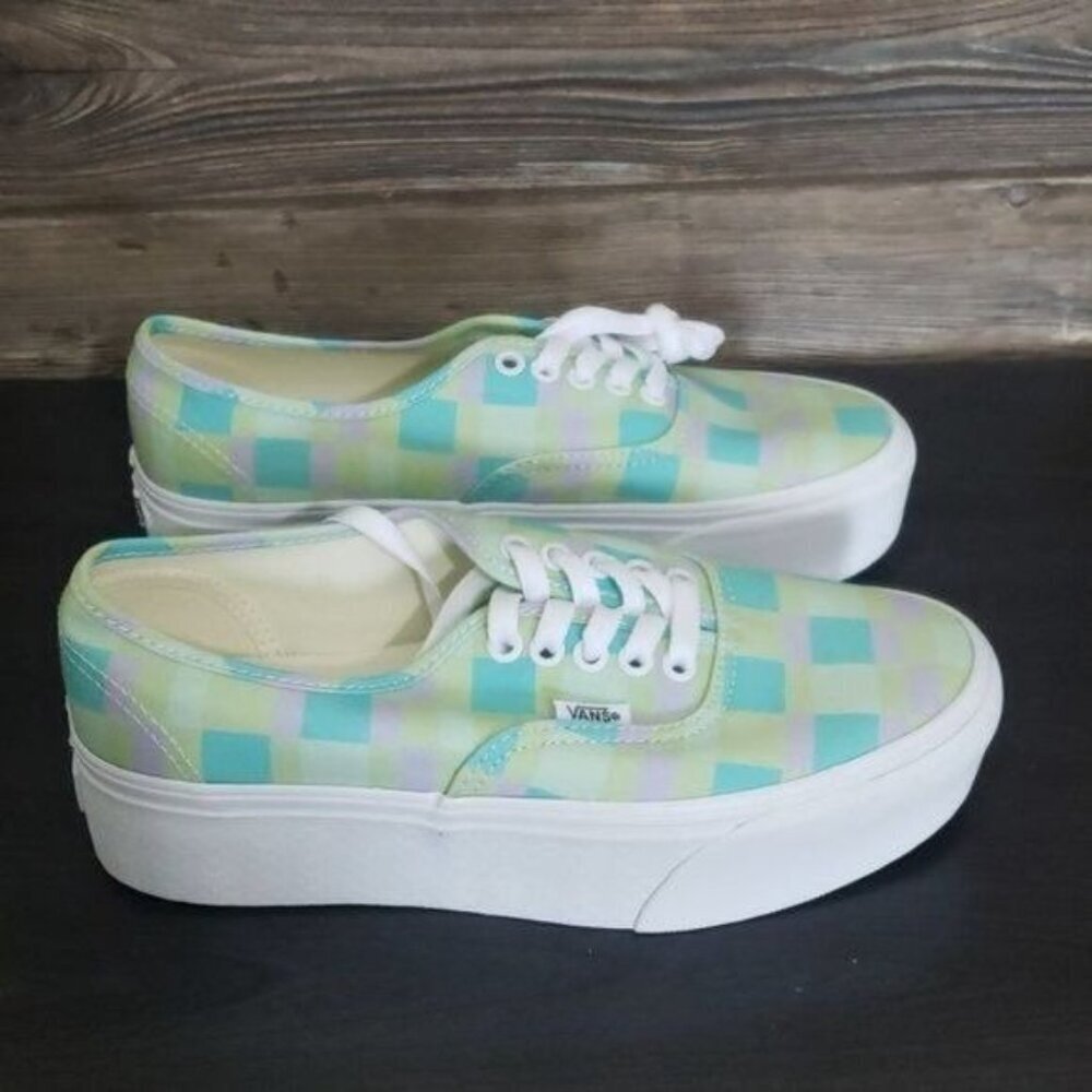 New Vans Authentic Pastel Plaid Green Platform Shoes Festival‎ Summer Casual Fun - Picture 4 of 9